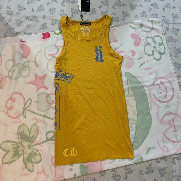 Chrome Hearts Yellow Ribbed Vest With Sanskrit Print - Picture 1 of 7